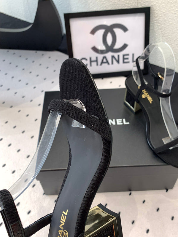 Sandalo CC in tessuto di tela nero 147096