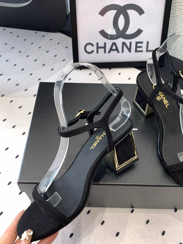 Sandalo CC in tessuto di tela nero 147096