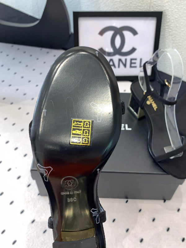 Sandalo CC in tessuto di tela nero 147096