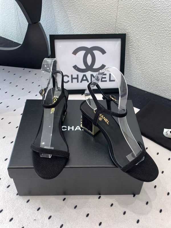 Sandalo CC in tessuto di tela nero 147096