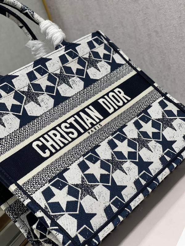 CD Five-pointed Star Book Tote 36cm Bag Blue White Canvas 336522