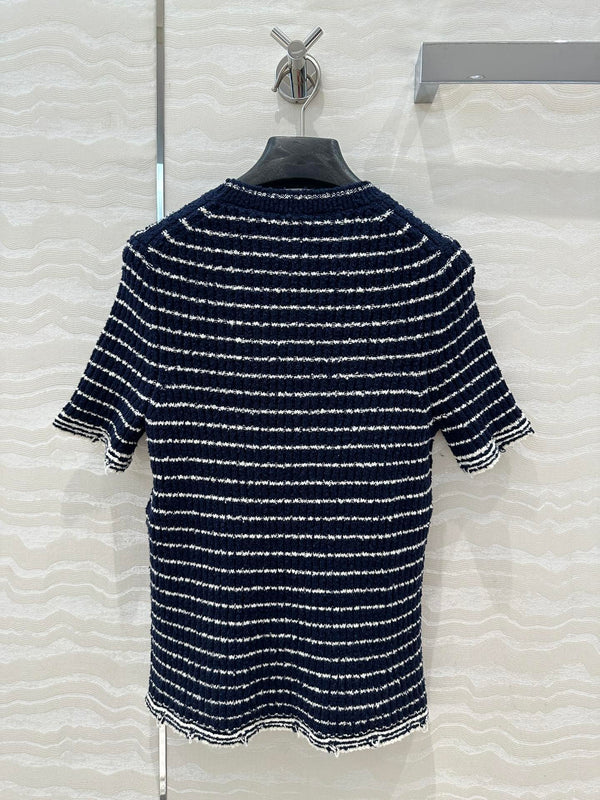CD Striped knitted Top Navy Blue Cotton