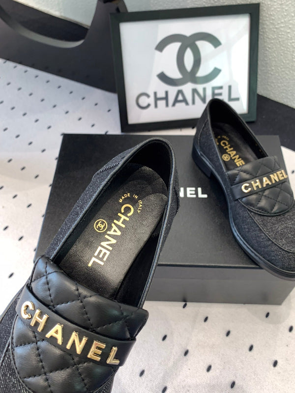 CC Moccasins In Black Denim Fabric 147020