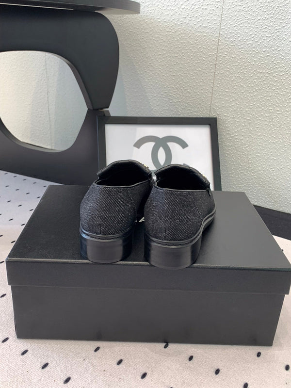 CC Moccasins In Black Denim Fabric 147020