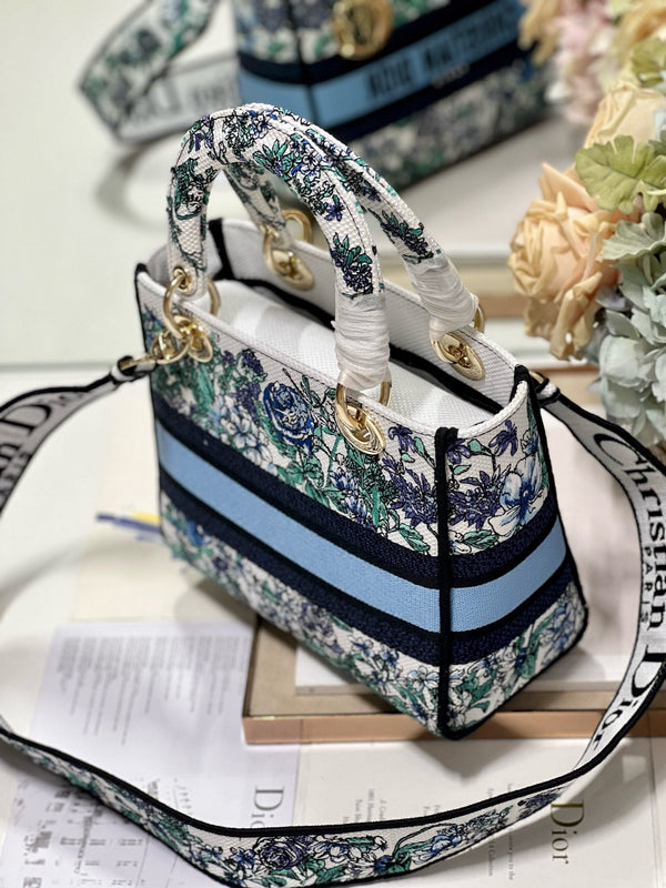 CD Butterfly Love Flower Blue 24 Lady Dior Bag Canvas 336667