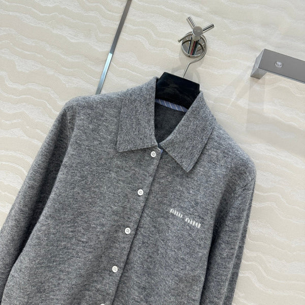 Miu Miu Polo Collar Cardigan Gray Cashmere