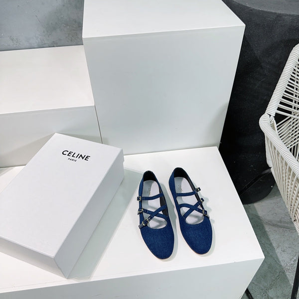 LES BALLERINES CELINE BABIES IN CLASSIC BLUE DENIM FABRIC