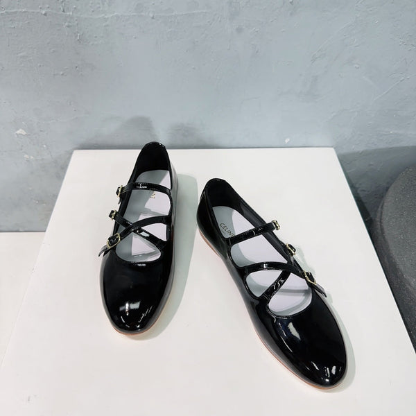 LES BALLERINES CELINE BABIES IN BLACK PATENT CALFSKIN