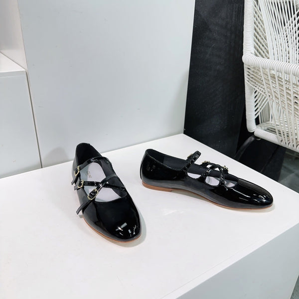 LES BALLERINES CELINE BABIES IN BLACK PATENT CALFSKIN