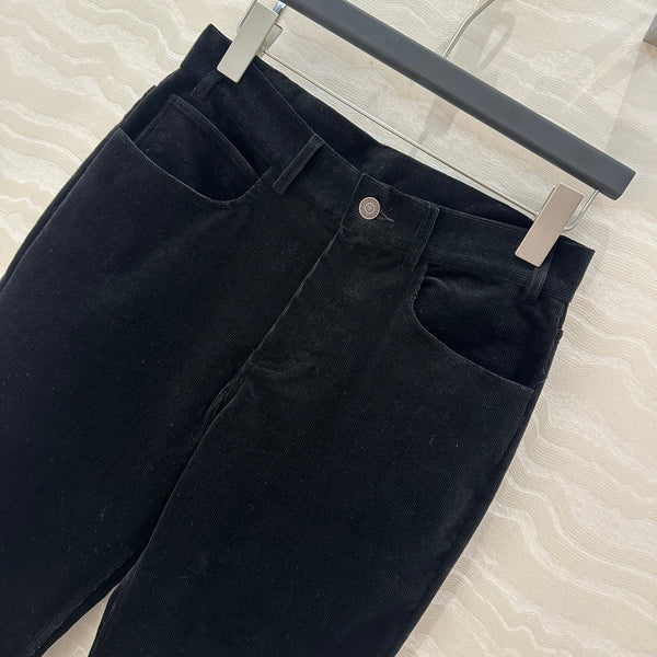 Pantaloni svasati in velluto Celine in cotone nero