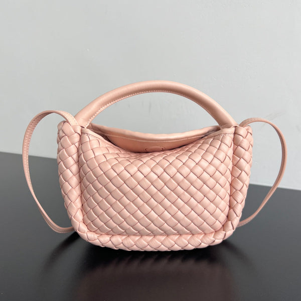 BV Small Cobble Top Handle 23cm in pelle di agnello rosa pastello