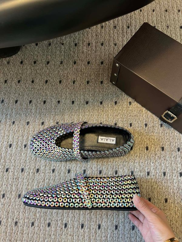 Alaia 25 Embellished Mary Jane Ballerine Multicolor Suede 303686