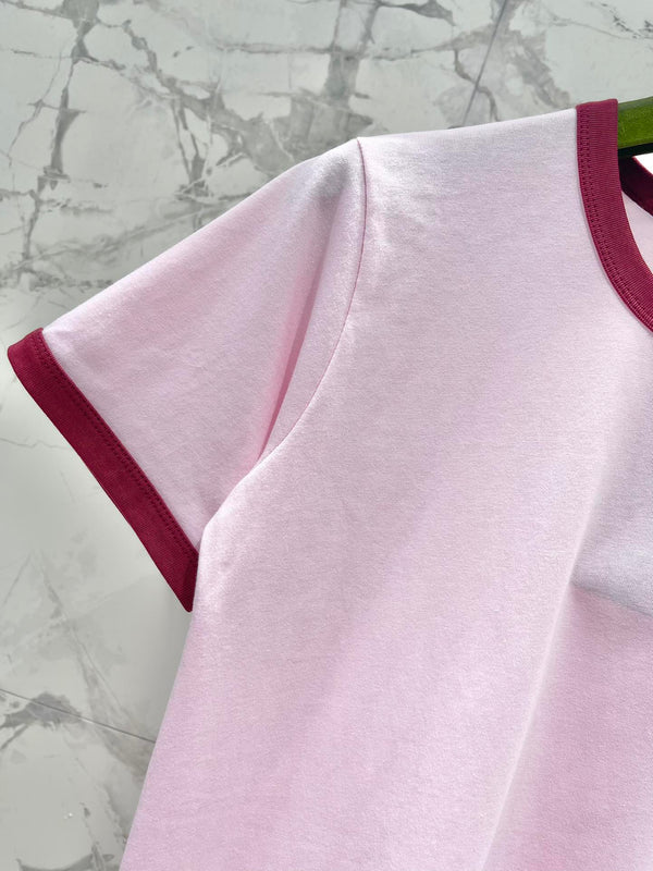 Gucci Embroidered Short Sleeves T-shirt Pink Cotton