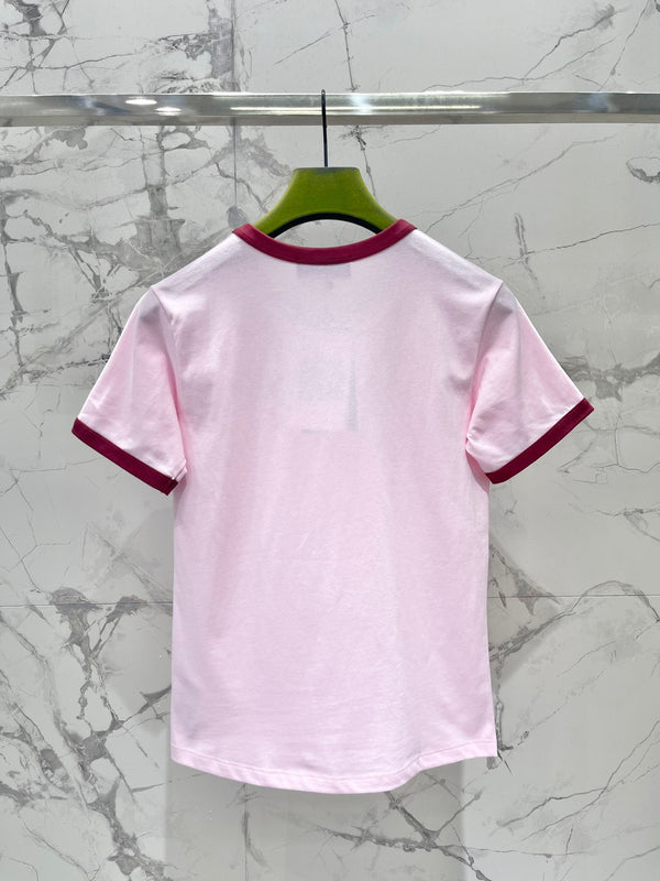 Gucci Embroidered Short Sleeves T-shirt Pink Cotton