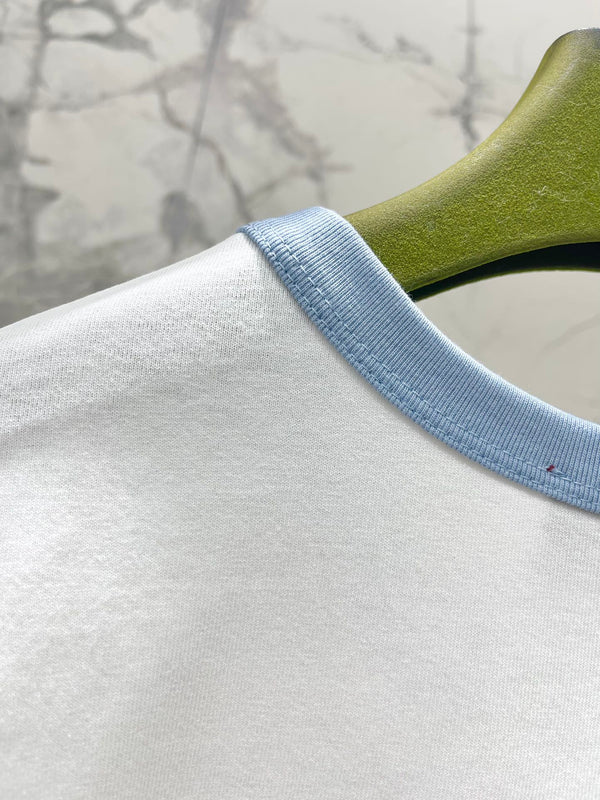 Gucci Embroidered Short Sleeves T-shirt White Blue Cotton