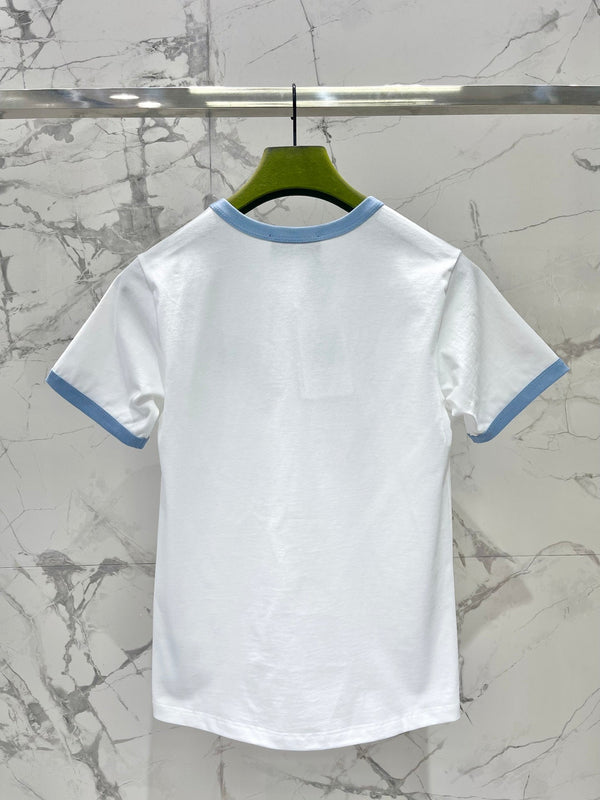 Gucci Embroidered Short Sleeves T-shirt White Blue Cotton