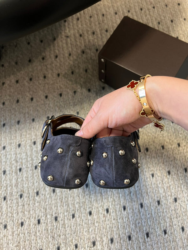 Alaia 25 Criss Cross With Stud Ballet Flats Azure Blue Suede Sheepskin 303691