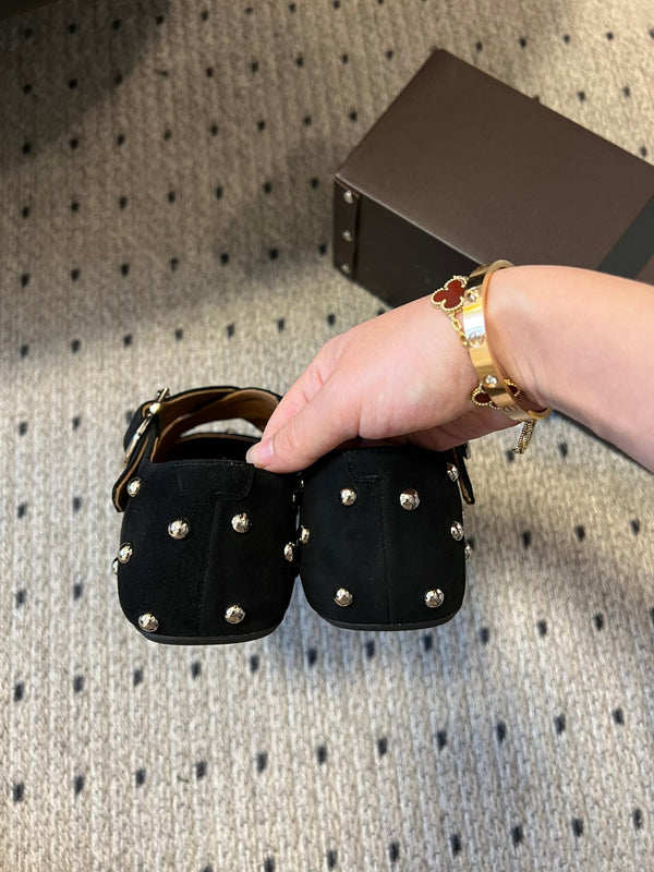 Alaia 25 Criss Cross con borchie Ballerine in pelle scamosciata nera di pecora 303693