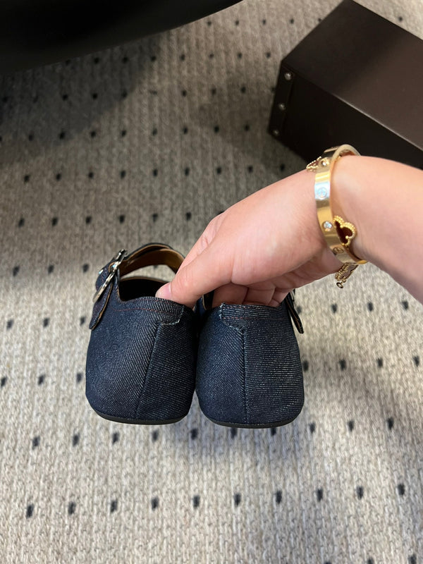 Alaia 25 Criss Cross With Stud Ballet Flats Denim Blue Sheepskin 303695