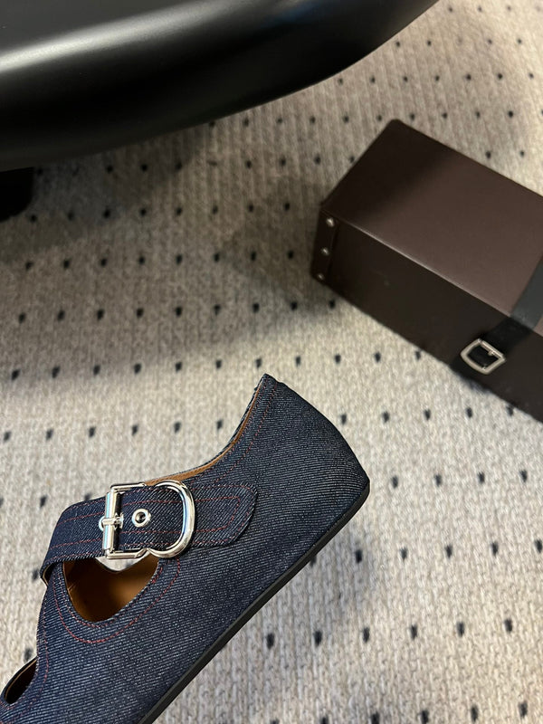 Alaia 25 Criss Cross With Stud Ballet Flats Denim Blue Sheepskin 303695