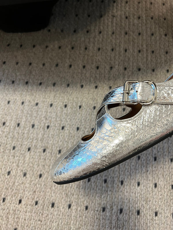 Alaia 25 Criss Cross con borchie Ballerine in pelle di pecora argentata 303696