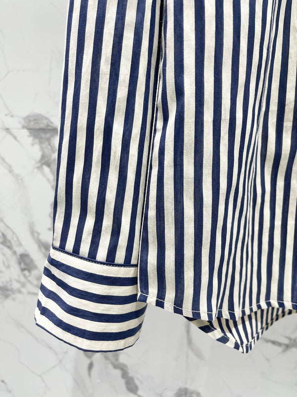 Miu Miu Striped Letter Embroidered Shirt Blue White Cotton