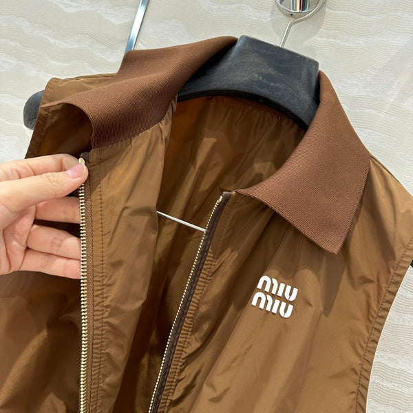 Miu Miu 25 Sport Zipper Vest Cocoa Brown Technical Fabric