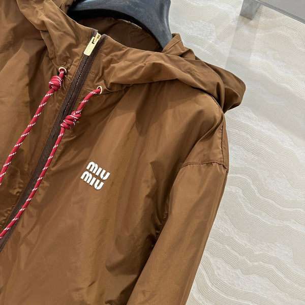 Miu Miu 25 Hooded Short Jacket Cocoa Brown Technical Fabric