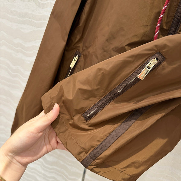 Miu Miu 25 Hooded Short Jacket Cocoa Brown Technical Fabric