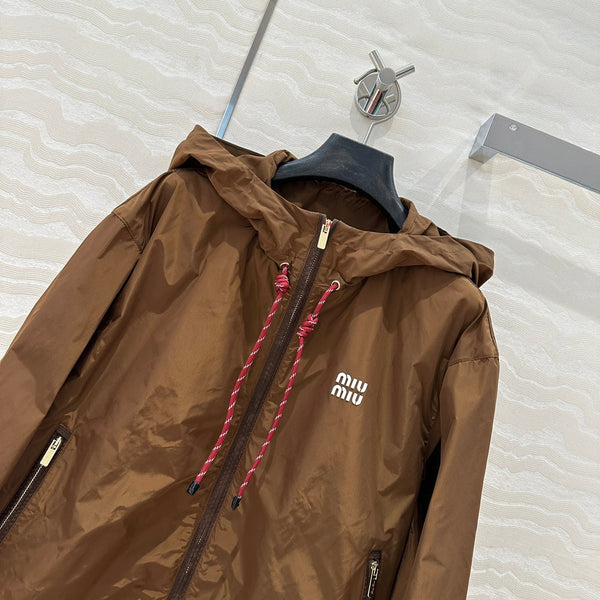 Miu Miu 25 Hooded Short Jacket Cocoa Brown Technical Fabric