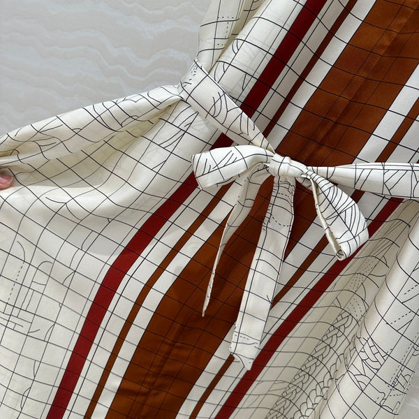 Hm 25 Coaching Deja Vu Shirt Dress White Brown Red Silk