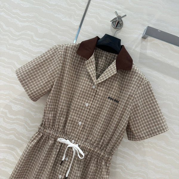 Miu Miu Short-sleveed Shirt Dress Brown Cotton