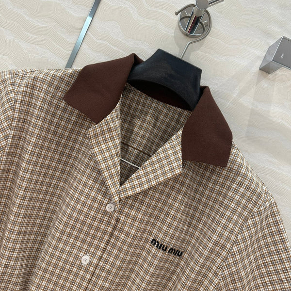 Miu Miu Short-sleveed Shirt Dress Brown Cotton