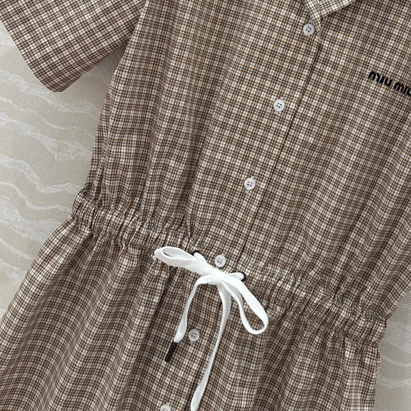 Miu Miu Short-sleveed Shirt Dress Brown Cotton