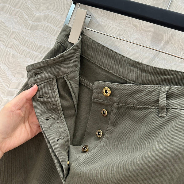 Miu Miu 25 Straight Pants Khaki Green Cotton