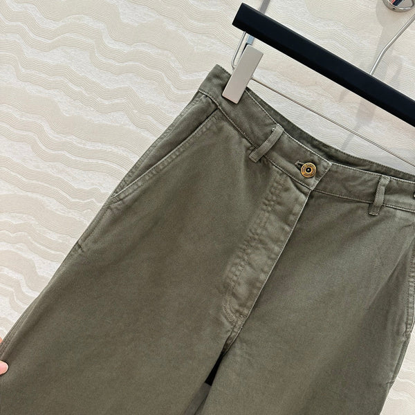 Miu Miu 25 Straight Pants Khaki Green Cotton