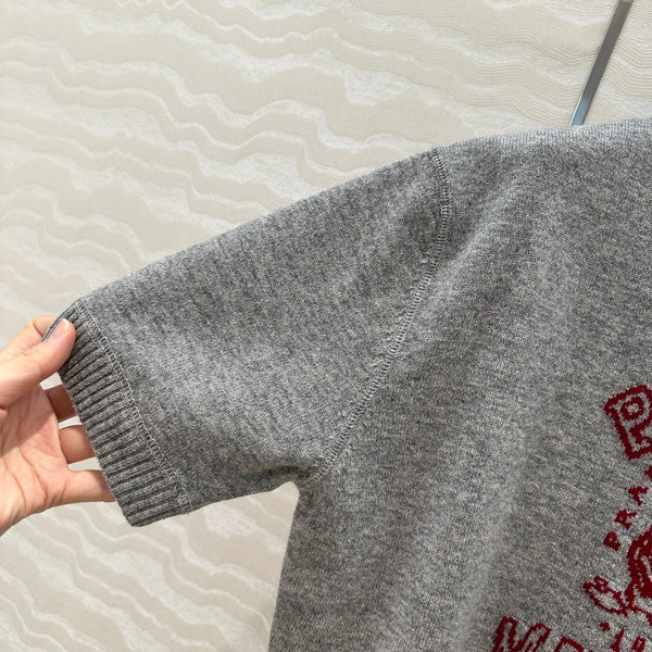 Prada 25 Short-sleeved Sweatshirt Gray mix Red Wool Cashmere