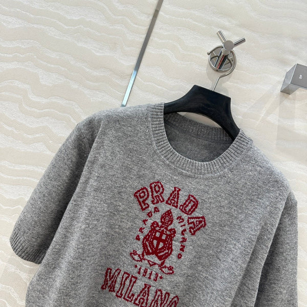 Prada 25 Short-sleeved Sweatshirt Gray mix Red Wool Cashmere