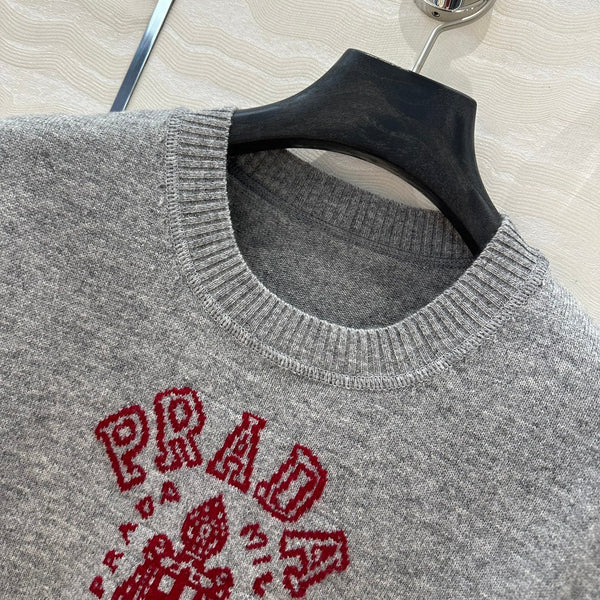Prada 25 Short-sleeved Sweatshirt Gray mix Red Wool Cashmere