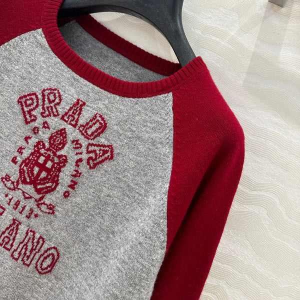 Prada 25 Sweatshirt Gray mix Red Wool Cashmere