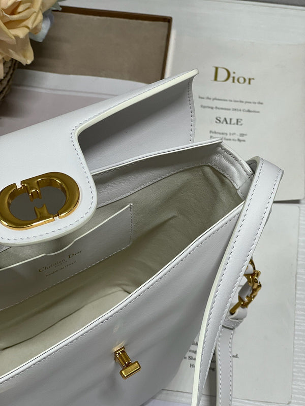 CD Montaigne Large Chain Bucket Bag White Calfskin 336797