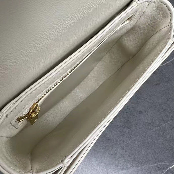 Celine Chain Besace Clea Bag Triomphe White Calfskin GHW