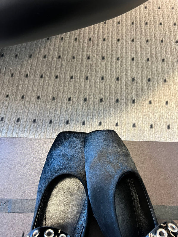 Alaia 25 Biker Ballet Flats Black Horsehair Sheepskin 303729