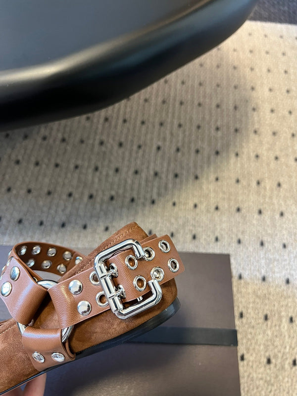 Alaia 25 Biker Ballet Flats Brown Chocolate Suede 303730