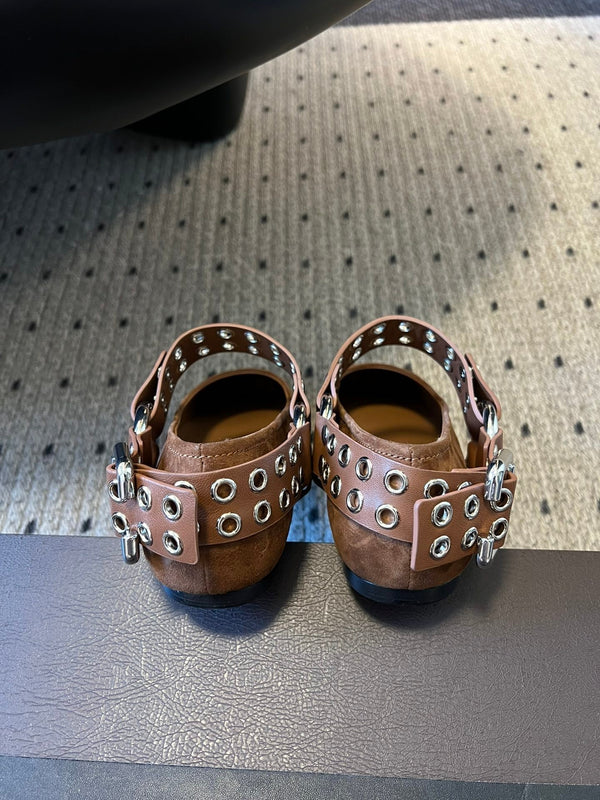 Alaia 25 Biker Ballet Flats Brown Chocolate Suede 303730