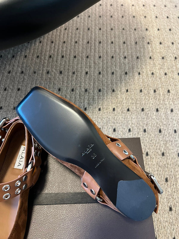 Alaia 25 Biker Ballet Flats Brown Chocolate Suede 303730