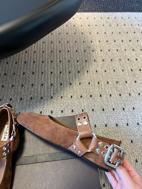 Alaia 25 Biker Ballet Flats Brown Chocolate Suede 303730