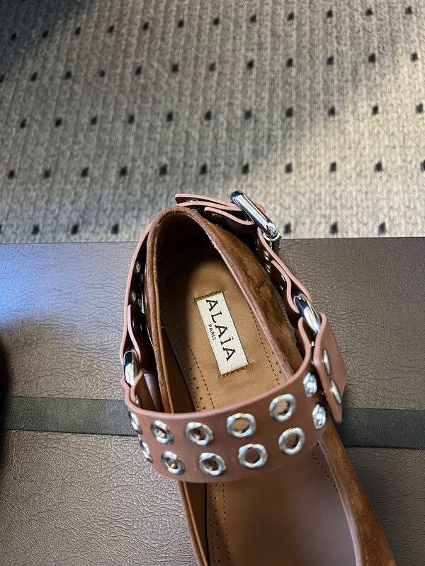 Alaia 25 Biker Ballet Flats Brown Chocolate Suede 303730