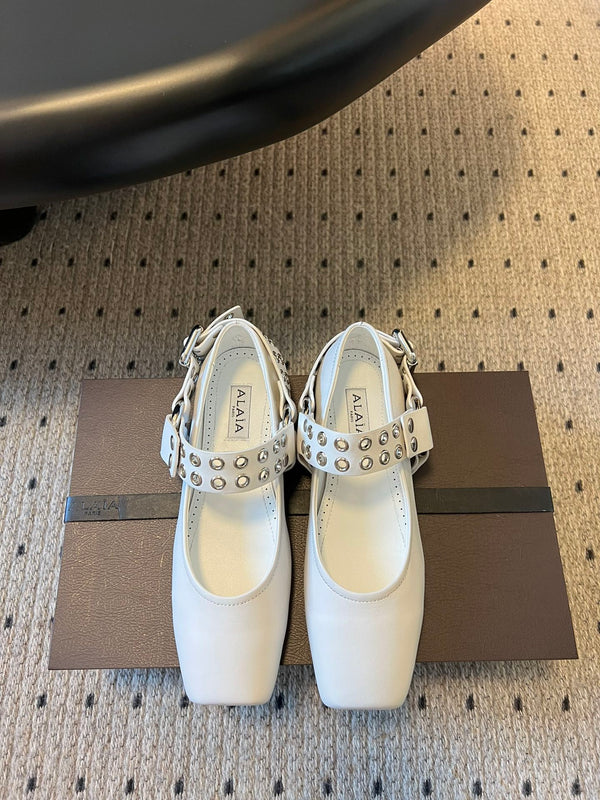 Alaia 25 Biker Ballet Flats White Calfskin 303734