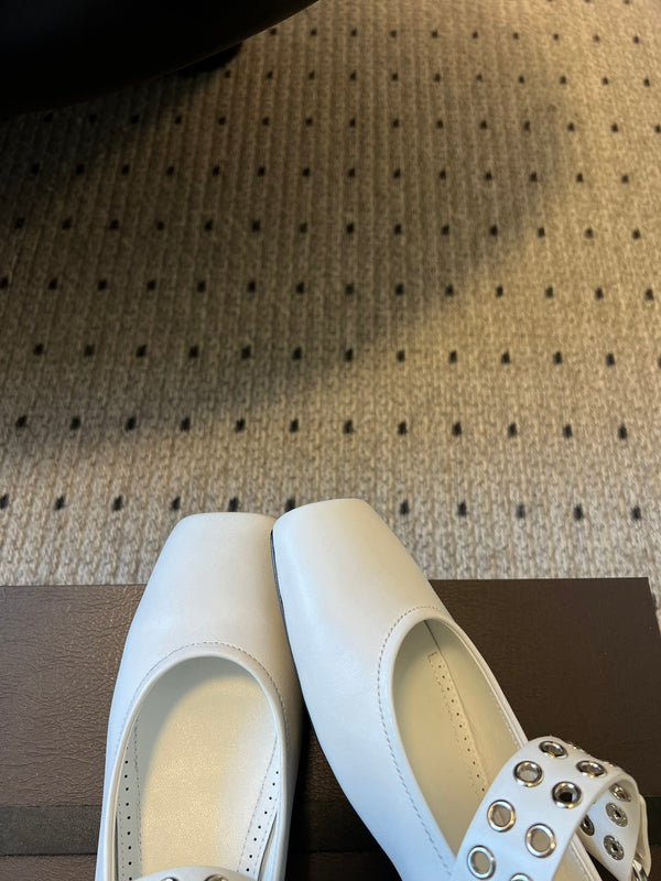 Alaia 25 Biker Ballet Flats White Calfskin 303734